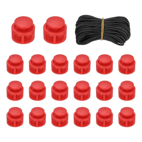 uxcell 20 Pcs Double Hole Cord Locks with 32.8 ft Elastic Cord, 17mm Nylon Spring Toggle Stopper Clip for Backpack Shoelaces Drawstring Paracord Pants, Red - color: Red, size: 17mm