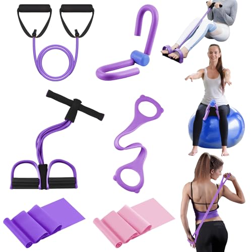 Women Fitness Exercise Equipment Trainer Set Pedal Resistance Band | Leg Arm Thigh Resistance Bands, Women Fitness Workout Equipment, Pedal Resistance Band with Handle, Yoga Pilates Body Fitness - color: Purple