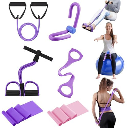 Women Fitness Exercise Equipment Trainer Set Pedal Resistance Band | Leg Arm Thigh Resistance Bands, Women Fitness Workout Equipment, Pedal Resistance Band with Handle, Yoga Pilates Body Fitness - color: Purple