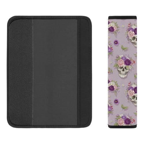 2 Pack Skull Rose Pink Seat Belt Shoulder Pad Breathable Shoulder Harness Cover for Child, All Vehicles, Neck and Shoulder Support - color: Pattern 257