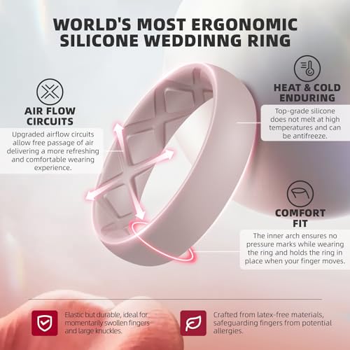 Egnaro Women's Stackable Silicone Rings, 2.5/5.5mm Wide 1.8/2mm Thick Bands | Comfort-Fit Rubber Bands Offer Breathable Flexibility for Nurses, Workouts, Pregnancy, Yoga, Travel, Office, and All-Day Wear - color: SETD4-Royal Black, Bright Peach, Princess