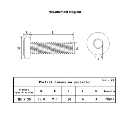 Metuja M6-1.0 x 30mm,20-Pack Black Flat Head Hex Socket Cap Screw Bolts,304 Stainless Steel,Fully Threaded M6 Bolts,Metric Fasteners for Furniture - size: M6-1.0x30mm