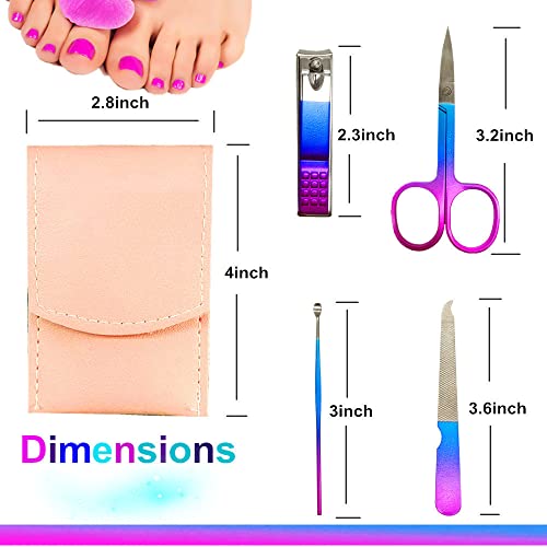 Manicure Set, Professional Women Nail Clippers Kit 4PCS, Stainless Steel Nail Cutter Care Tools Professional Grooming Kits, PU Leather Travel Case （Colorful） - color: Pink