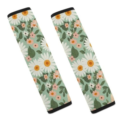 2PCS Spring Boho Floral Neutral Green Flowers Leaves Pastel Peony Daisy Car Seat Belt Pad Universal Soft And Comfortable Harness Pads Strap for Kids, Car Seats Pushchair Strollers High Chair Pushchair - color: Pattern 1078
