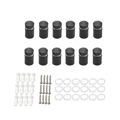 Aluminum Standoff Wall Mounts Screws, Black 12 Packs 1/2 x 1/2 Inch | aluminum Sign Standoff screws, Standoff Mounting Hardware, Wall Spacers, For Acrylic frames Signs, black - color: Black