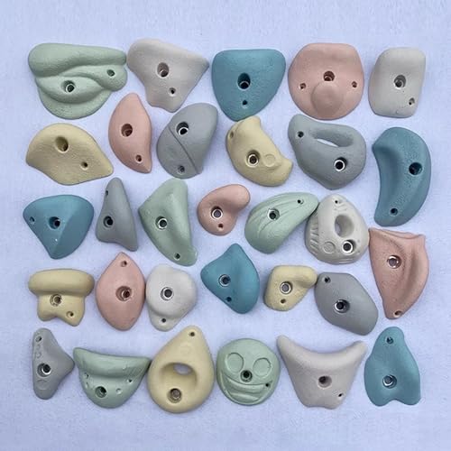 35 Pcs Resin Rock Climbing Holds White Green Pink, Plank/Rock Wall Climbing Grips with Screws, Adult Kids Climbing Hand Holds for Indoor Outdoor Playground(Large,Wall Installation) - color: Large, size: Wall installation