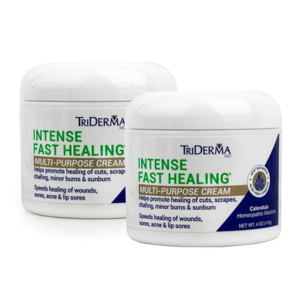 TriDerma Intense Fast Healing Cream, Decreases Healing Time for Minor Irritations, Rashes, Wounds, Cuts, Scrapes, Value Pack of 2 - 4 Ounce Jars - size: 4 Ounce (Pack of 2)