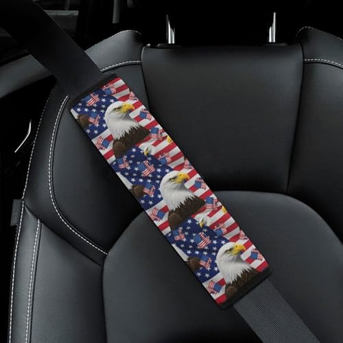 2 Pack Soft Padded Seat Belt Cover for Girls and Boys, All Vehicles, USA Flag Eagle Harness Pads Strap, Anti-Slip Pad - color: Pattern 554