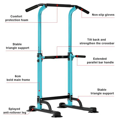 SogesHome Multi-Function Power Tower Pull Up Bar Dip Station for Home Gym | Height Adjustable PullUp Dip Stand, Full Body Strength Training Equipment, Fitness Workout for Push Ups Dips, 330LB Capacity - color: Blue