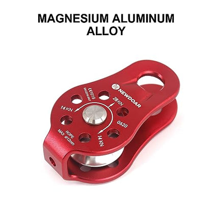 Fixed Plate Micro Pulley,28KN CE Certified General Purpose Small Aluminum Rope Pulleys for Climbing/Aloft Work/Rappelling/Rescue Etc - color: One Unit (28KN Pulley Red)
