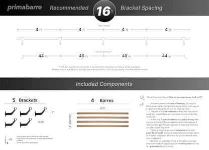 Wall-Mounted Ballet Barre for Home Dance, Exercise, Fitness, Stretching - Made in USA - size: 16 ft