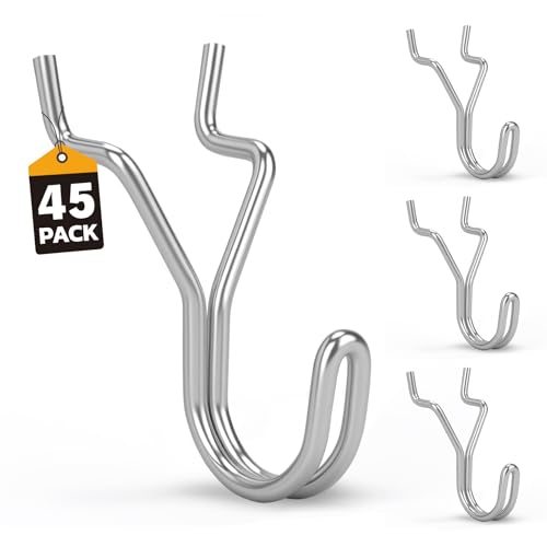 ELEAD 45-Piece Pegboard Hooks J-Hook, Silver J Hooks for Pegboard, Fits 1/8” & 3/16” Pegboards, Heavy Duty Peg Board Hooks for Hanging Keys, Retail Items & Small Tools - style: Silver J Hooks