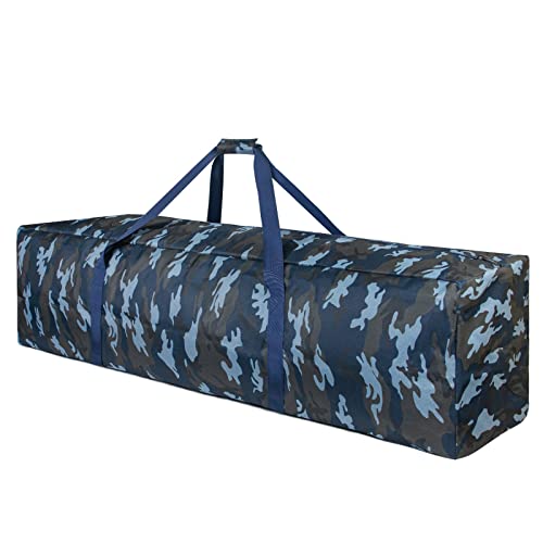 TOPDesign 1-Pack 46 Inch Extra Large Zippered Duffel Bag for Travel Camping Sports Equipment Storage, Waterproof Foldable Luggage Bag with Padded Handles (Camouflage Blue) - color: Camouflage Blue, size: 46 Inches