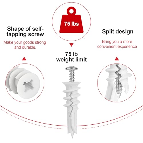 Wall Hanging kit, Suitable for Wall Art Decor Frame Curtain Rods, 120 Pieces #8 Gypsum Board Anchor Replacement Picture Hangers, 60 Drywall Anchors and 60 8 x 1-1/4'' Screws,