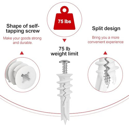 Wall Hanging kit, Suitable for Wall Art Decor Frame Curtain Rods, 120 Pieces #8 Gypsum Board Anchor Replacement Picture Hangers, 60 Drywall Anchors and 60 8 x 1-1/4'' Screws,