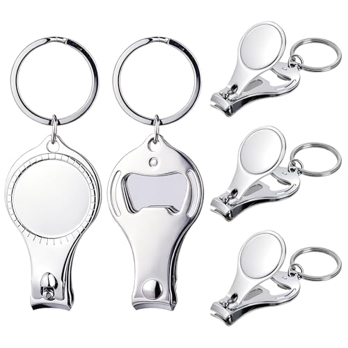 TXIN 5 Pieces 3-in-1 Nail Clipper with Bottle Opener and Keychain, Stainless Steel Nail Cutter Trimmer, Portable Fingernail Manicure Outdoor Travel EDC Multitool for Men Women