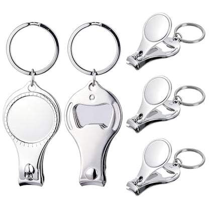 TXIN 5 Pieces 3-in-1 Nail Clipper with Bottle Opener and Keychain, Stainless Steel Nail Cutter Trimmer, Portable Fingernail Manicure Outdoor Travel EDC Multitool for Men Women