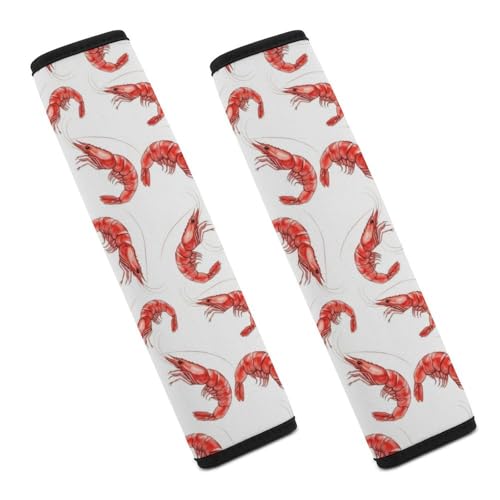 Universal Soft and Comfortable Car Seat Belt Pad for Adult Use, Most Cars, 1 Pair Watercolor Shrimp Print Seafood Automotive Seat Belt Protector Shock Absorption - color: Pattern 695
