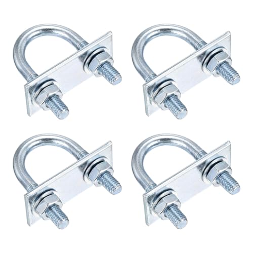 DTGN M8x27x59mm U Bolts Round Kit - 4Set - Carbon Steel U-Bolt Kit with Nuts, Washers, Frame Plate - Good for Pipe, Trailer, Automotive, Leaf Spring Fastener - size: M8x27x59mm