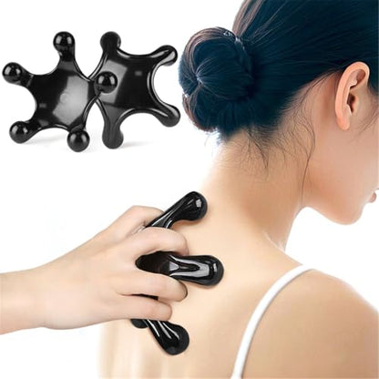Trigger Point Massage Tools, 2 PCS 5 Legged Manual Full Body Massagers, Deep Muscle Tissue Massager, Handheld Palm Pressure Point Massage Tool, for Neck Shoulder Back Muscle Pain Relief (Black) - color: Black