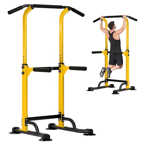 DlandHome Power Tower Pull Up Dip Station Multi-Function Fitness Equipment for Strength Training Adjustable Height Dip Stand for Home Gym - color: Yellow