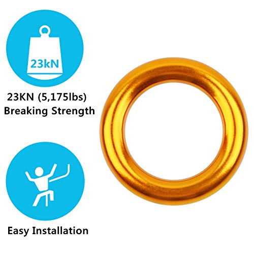 PROND Aluminum Rappel Ring, Climb Perfect Tension Aluminum Alloy O-Ring, 23KN Rappel Rings for Rock Climbing Arborist and Hammock - color: Gold - 1 Pcs/Pack