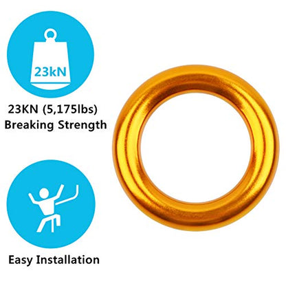 PROND Aluminum Rappel Ring, Climb Perfect Tension Aluminum Alloy O-Ring, 23KN Rappel Rings for Rock Climbing Arborist and Hammock - color: Gold - 1 Pcs/Pack