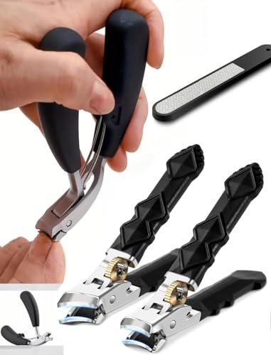 Heavy Duty Toe Nail Clippers for Men Angled Head for Seniors Thick Toenails | Wide Jaw Opening Anti-Splash Slanted Non-Slip Long Handle Nail Clippers Set Nail Cutter for Men Women（Silver） - color: A-4pcs-silver