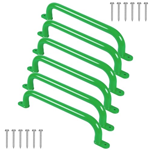 17 Inch Green Playground Handles Indoor Kids Monkey Bar Ladders 6Pcs | Heavy Duty Solid Metal, Vibrant Color Smooth Glossy Powder Coating, Comfy Secure Grips for Playset Swing Set Climbing Frame - color: Green - 6 Pack