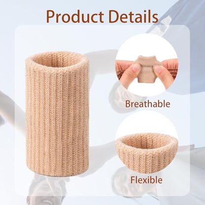 TIESOME 20 Pcs Finger Sleeves for Arthritis, Skin Tone | Elastic Finger Compression Sleeves Thumb Splint Support, Breathable Pain Relief Protector for Tendon, Joint and Arthritis