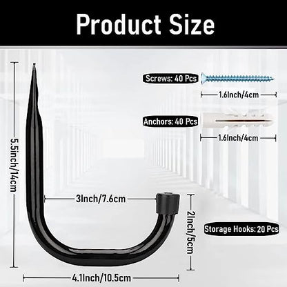 20 Pcs Heavy Duty Garage Storage Utility Hooks, 4.1Inch J Hangers Wall Hooks for Hanging Bikes, Ladders, Cord, Hose, Garden Tools - size: 4.1inch(20Pcs)