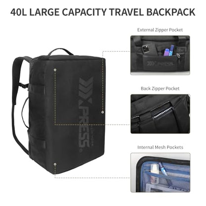 2-in-1 Carry-on Backpack for Men Women 40L Sports Gym Bag with Backpack Straps,Water Resistant,for Travel/Gym（20in,Black） - color: 20in-black