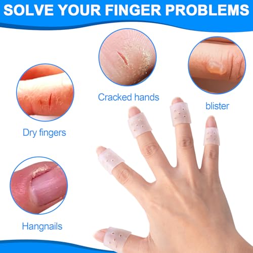 PAGOW 10 pcs Finger Covers for Skin Picking, Reusable Silicone Stop Nail Biting Finger Guard, Breathable Anti Skin Picking Finger Gloves for Nail Biting Prevention, Cuticle Protection, Cracked - Clear - size: style1,clear,10pcs
