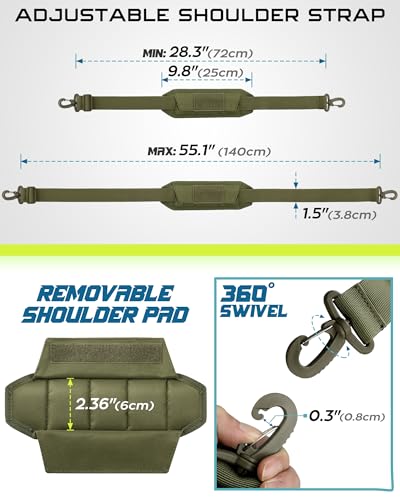 WYNEX Shoulder Strap, 55 inch Universal Bag Strap Replacement with Pad | Single Shoulder Strap with Detachable Thick Pad, Crossbody Bag Strap for Tactical Pouch Tool Bag Messenger Bag Luggage Duffle - color: Army Green, size: 1.5“ Strap
