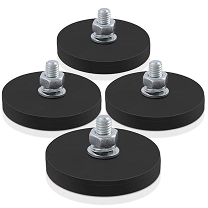 4Pcs Rubber Coated Magnets, 30LBS Bolt on Magnets with M6 Threaded Studs and Nuts, Strong Flag Neodymium Magnet Mount Base with Rubber Coating Non-Slip, Anti-Scratch for Light Bar and Add Mirrors - size: 1.6x0.23in M6-4pack
