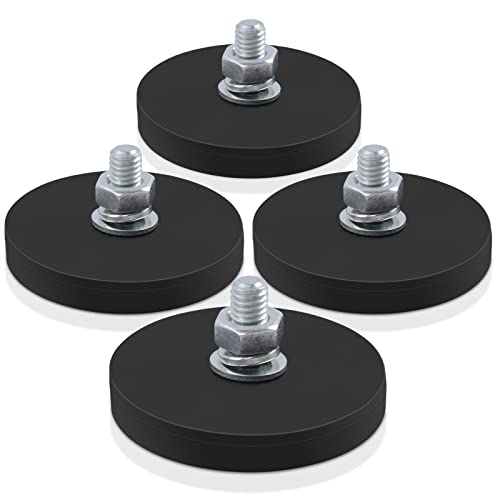 4Pcs Rubber Coated Magnets, 30LBS Bolt on Magnets with M6 Threaded Studs and Nuts, Strong Flag Neodymium Magnet Mount Base with Rubber Coating Non-Slip, Anti-Scratch for Light Bar and Add Mirrors - size: 1.6x0.23in M6-4pack