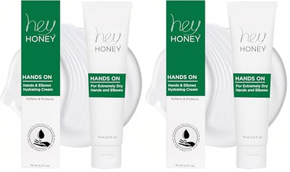 Hey Honey Hand Cream for Extremely Dry Cracked Hands & Elbows - Instant Relief with Shea Butter, Honey & Propolis - Cracked Skin Repair Moisturizer - Fast Absorbing 2.2 Oz (Pack of 2) - size: 2.2 Fl Oz (Pack of 2)