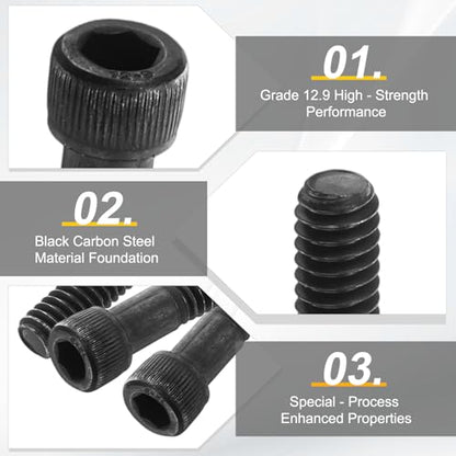 PATIKIL 1/4"-20 x 3-1/2 Socket Head Cap Screws Bolts, 10Pcs Carbon Steel Hex Head Metric Screws for Door Road Bicycle Mountain Bike Auto Ship Communication Equipment, Black - size: 1/4"-20 x 3-1/2