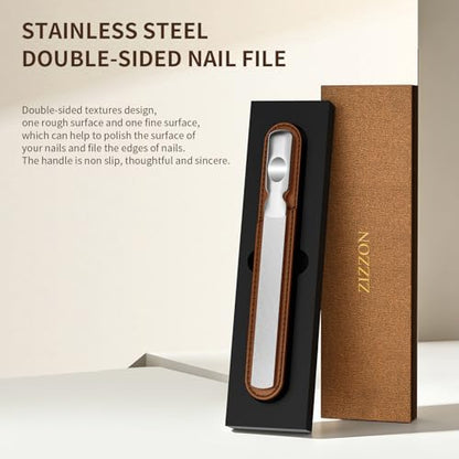 ZIZZON Professional Stainless Steel Nail Files Double Sided for Women and Men, Heavy Duty Reusable Manicure Filer for Natural Nails, Great for Home Salon or Travel Use