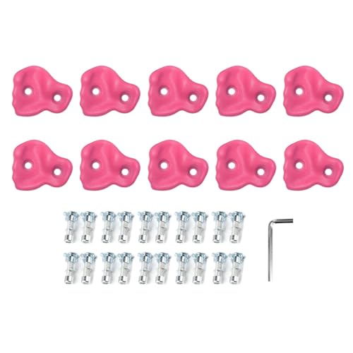 Rock Climbing Holds PE Ergonomic Comfortable Hand Feeling Climbing Wall Grips for Indoor Outdoor Kids Adults 10PCS (Pink) - color: Pink