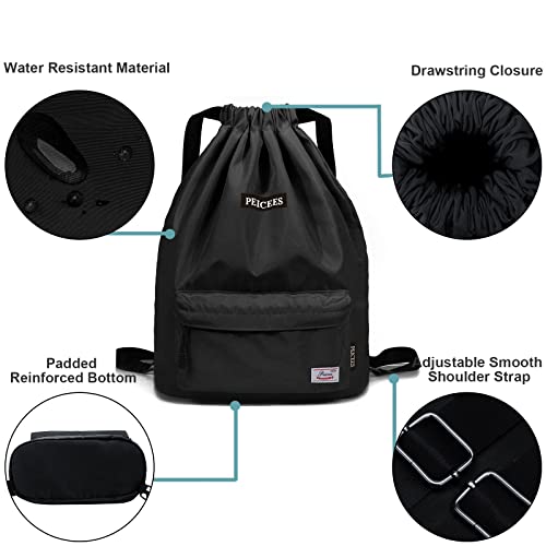 Peicees Waterproof Drawstring Sport Bag Lightweight Sackpack Backpack for Men and Women | Waterproof - color: A_black