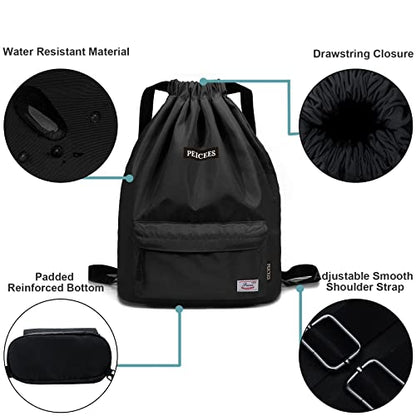 Peicees Waterproof Drawstring Sport Bag Lightweight Sackpack Backpack for Men and Women | Waterproof - color: A_black