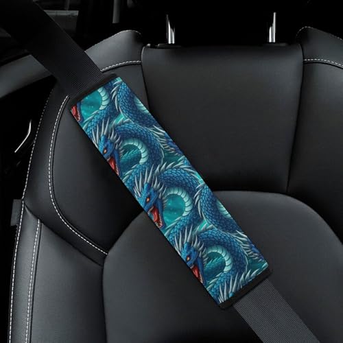 Soft Padded Car Seat Belt Pad for Child, Most Cars, 2 Piece Blue Cool Dragon Seat Belt Cushion Comfortable Driving - color: Pattern 1182