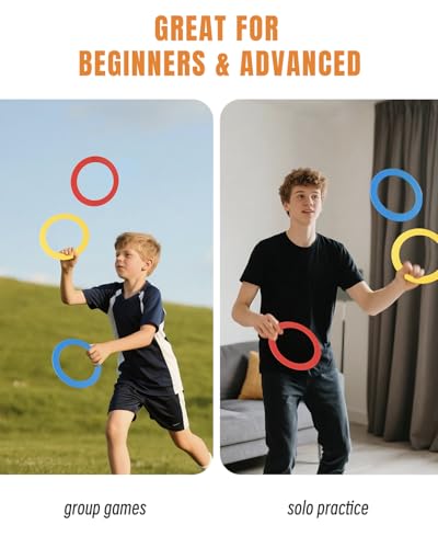 Juggling Rings Set of 3，Learn to Juggle with Juggling Rings for Beginners & Professionals，9.5" Diametert (Blue/Red/Yellow)