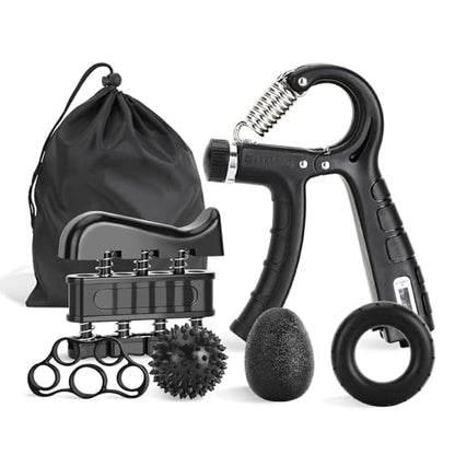 Hand Grip Strengthener Kit with Wrist Strengthener, Ultimate Hand Exerciser Set for Forearm Workout, Adjustable Grip Strength Trainer, Stress Relief Ball, Exercise Ring, Training and Recovery