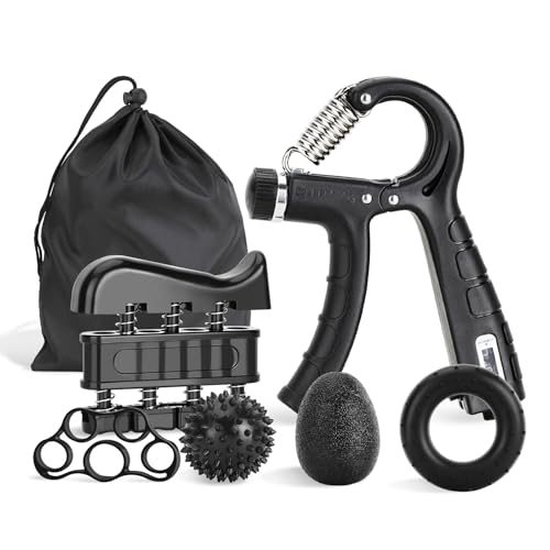 Hand Grip Strengthener Kit with Wrist Strengthener, Ultimate Hand Exerciser Set for Forearm Workout, Adjustable Grip Strength Trainer, Stress Relief Ball, Exercise Ring, Training and Recovery