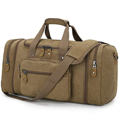 Gonex Canvas Duffle Bag for Travel, 50L Duffel Overnight Weekend Bag(Coffee) - color: Coffee, size: Large-50L (Without Shoe Compartment)