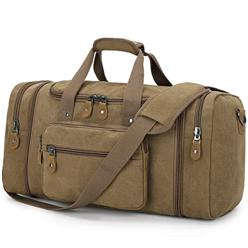 Gonex Canvas Duffle Bag for Travel 60L Duffel Overnight Weekend Bag(Coffee) - color: Coffee, size: X-Large-60L (Without Shoe Compartment)