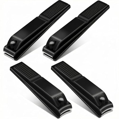 Large Nail Clippers Set for Thick Nails, Straight & Curved Edge | Heavy Duty Toenail Clippers,4 PCS Set Black,Stainless Steel Fingernail & Toe Nail Clippers with File for Men Women Adults - color: Black