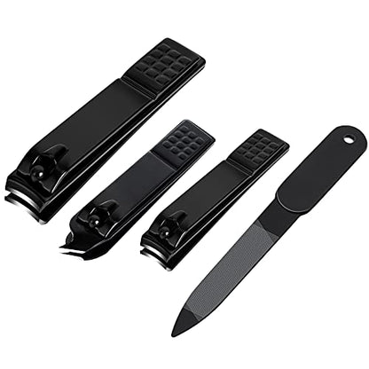 Aogeili Nail Clippers Set, Sharp Stainless Steel Fingernail & Toenail Clippers, Black Nail Cutter, Perfect 4 pcs Black Nail Cutter for Men/Women/Kids, Set Include Nail File. - size: Large/Small/Oblique/File
